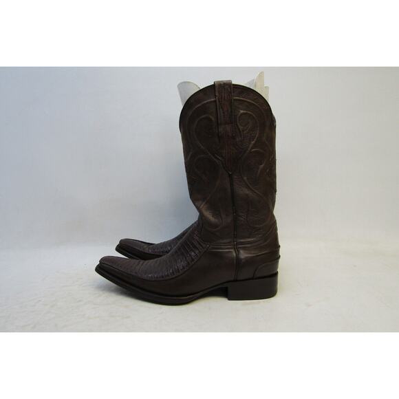 El General Mens 9 D Brown Leather Lizard Print Cowboy Western Boots
